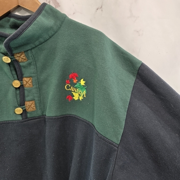 Vintage Sweatshirt Women Large Navy Green 90s Canada Autumn Fall Maple Leaf - Picture 10 of 11